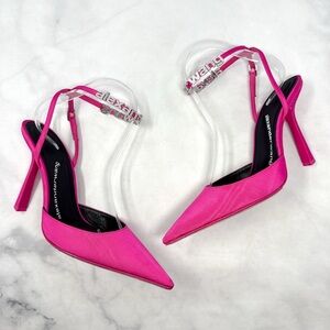 Alexander Wang Delphine Rhinestone Logo Strap Pointed Toe Pump Heels Hot Pink 38